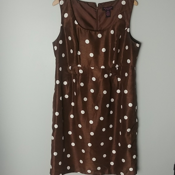 Signature By Ronnie Bee Brown And White Polka Dot Dress With Smocked Jacket - Picture 4 of 13